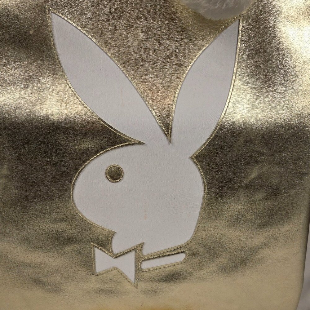 Vintage Y2K Playboy Metallic Gold Tote Bag White Bunny Logo Pink Logo Lining - Picture 4 of 9